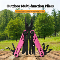 Pince multifonction pliable en acier inoxydable rose 17-en-1, outil EDC multifonction pour le camping, le bricolage et les cadeaux