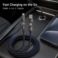 Câble de charge rapide Type-C en nylon tressé 4-en-1 240W Connecteurs plaqués or Longueur 1,8m Charge rapide 5A Cuivre pur 12 mois