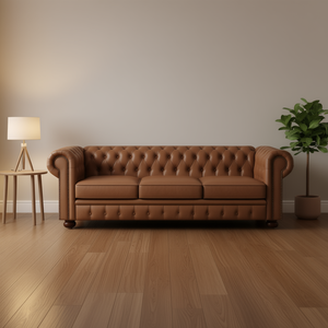 Divano Chesterfield classico a tre posti in similpelle marrone con schienale trapuntato per soggiorno - Product Image 2