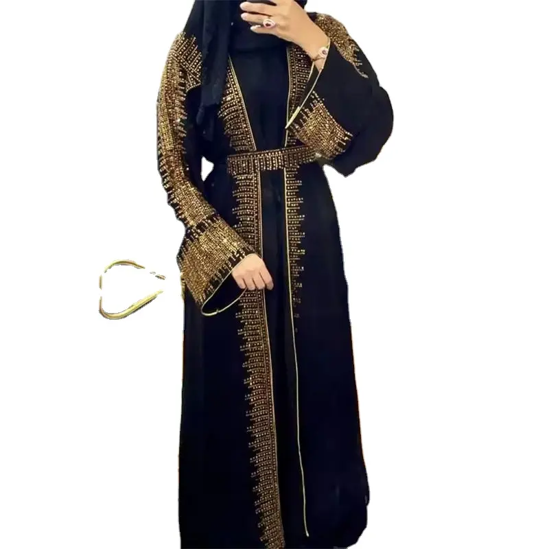 Venta caliente vestido islámico bordado Abaya de moda con impresión dibujada a mano ropa musulmana