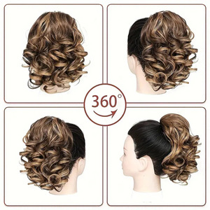Perruque européenne et américaine pour femmes, pince à <span class=keywords><strong>cheveux</strong></span>, queue de cheval courte bouclée, <span class=keywords><strong>cheveux</strong></span> synthétiques, perruque queue de cheval, coiffure, déguisement, queue de cheval bouclée - Product Image 4