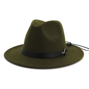 X3093 Sombrero de Vaquero de Ala Ancha de Fieltro de Lana con Decoración de Cuero PU Vintage, Sombreros Fedora de Lana Ajustables - Product Image 5