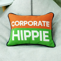 SHN020 Coussin décoratif brodé au point de croix, motif lettres style entreprise et hippie, coloré, pour canapé, cadeau
