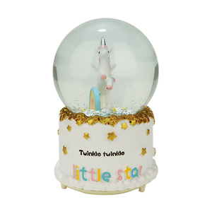 Unicorno personalizzato in resina artificiale volare su rainbow snowglobe con musica e luce per l'arredamento del desktop e il regalo di festa - Product Image 2