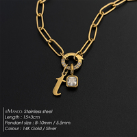 Pulsera de Acero Inoxidable con Baño de Oro de 14K, Dijes Cuadrados de Circonita con Letra Personalizada, Ajustable, Joyería al por Mayor para Mujer Emanco