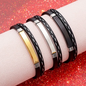 Pulsera de Cuero PU con Grabado Personalizado de Logotipo, Placas de Acero Inoxidable para Estampado, Dije de Barra, Pulsera para Parejas - Product Image 6