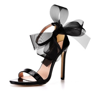 All'ingrosso della fabbrica di grandi dimensioni sexy di seta nera fiocco sottile punta aperta <span class=keywords><strong>sandali</strong></span> romani tacchi alti delle donne - Product Image 5
