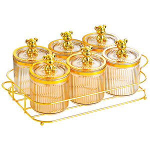 Bocaux de conservation alimentaire en plastique ambré avec couvercle en forme d'ours doré, forme cylindrique, ensemble de contenants hermétiques pour la cuisine, pour céréales et en-cas - Product Image 4