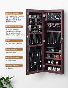 <span class=keywords><strong>Espejo</strong></span> de Pared con Iluminación LED Marrón de Gran Capacidad, Armario Organizador de Joyas con <span class=keywords><strong>Espejo</strong></span> de <span class=keywords><strong>Cuerpo</strong></span> <span class=keywords><strong>Entero</strong></span> - Product Image 4