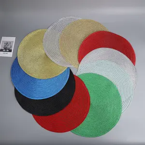 रंगीन रस्सी कागज बुने हुए प्लेसमैट के साथ पर्यावरण के अनुकूल गोल मेज डिनर मैट