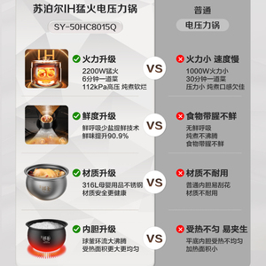 Olla a Presión Eléctrica Supor con Recipiente Interior de Acero Inoxidable 316L, Calentamiento Inteligente IH, Operación con un Solo Toque, Olla Arrocera - Product Image 3