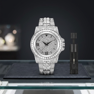 Montre à quartz sertie de diamants, bracelet en alliage, bracelet en acier inoxydable, montre analogique pour femmes, bijoux de mode - Product Image 2