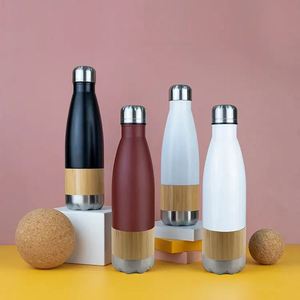 17oz Cola Bottle Shape <b>Double</b> <b>Wall</b> Stainless Steel Thermos Vacuum Flask with Bamboo Shell - Product Image 1
