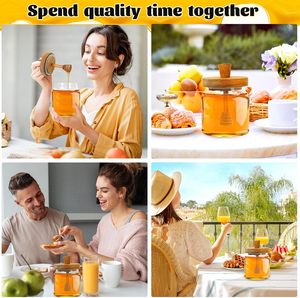 500ml Glass Honey <b>Jar</b> | with Wooden Honey Dippers Stick Set, Wide Mouth Honey Containers - Airtight Syrup Dispenser <b>for</b> <b>Kitchen</b> - Product Image 4