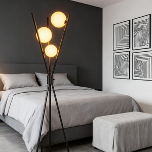 Lámpara de Pie Moderna Negra con Trípode y 3 Globos, Estilo Nórdico, Decoración para Sala de Estar y Dormitorio, Iluminación Ambiental - Product Image 3