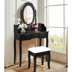 Women's Coats Vanity <b>Table</b> Set <b>with</b> <b>Mirror</b> and Cushioned Stool 5 <b>Drawers</b> <b>Dressing</b> - Product Image 1