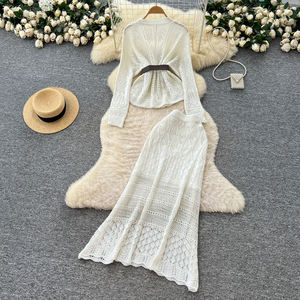 Da donna Set 2 pezzi Cardigan in maglia a maniche lunghe all'uncinetto <span class=keywords><strong>con</strong></span> gonna a due pezzi completo da donna - Product Image 4