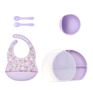 Vaisselle en Silicone pour bébé, prix d'usine, ensemble d'alimentation ODM & OEM, bavoir à motif bébé, cuillère et fourchette d'entraînement pour enfants - Product Image 3