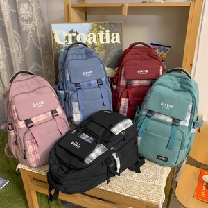 Jiayi <b>Student</b> <b>Backpack</b> 15 Inches Red Plaid Design For Girls School Use - Product Image 4