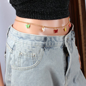 Cadena de cintura con colgante de mariposa colorida a la moda para mujer, joyería de aleación de zinc para uso diario, tono dorado de siete colores - Product Image 3