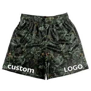 Customized Drawstring Double Inside Seam Premium Camouflage Drop Leaf Print Quick Dry Breathable High Quality Men's Mesh Shorts