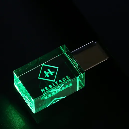 사용자 정의 결혼 선물 유리 USB 스틱 Pendrive USB 2.0 4gb 8gb 16gb 32gb 64gb 크리스탈 USB 플래시 드라이브 Led 빛