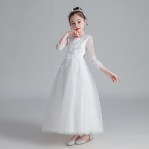 Robe de fête pour grandes filles, tendance 2022, entièrement en coton, dentelle, manches longues, magnifique robe de princesse florale - Product Image 4