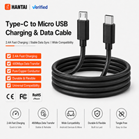 Câble Type-C vers Micro USB 2.4A 12W Charge Rapide 480Mbps Synchronisation des Données Câble PVC pour Smartphones, Banques d'Alimentation et Haut-parleurs