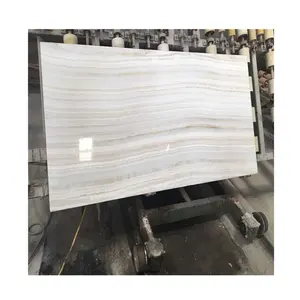 Elegant Straight Line Onyx Marble Slab Ivory White Straight Grain White Jade Union Stone Big Slab Polished +/-1mm