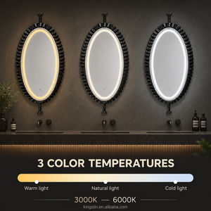 Miroir LED flottant suspendu <span class=keywords><strong>de</strong></span> luxe Kingstin avec cadre en acier inoxydable noir sur mesure pour salles <span class=keywords><strong>de</strong></span> <span class=keywords><strong>bain</strong></span> modernes, hôtels et villas - Product Image 2