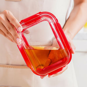 Récipients de stockage des aliments en <span class=keywords><strong>verre</strong></span> allant au four pour la cuisine Boîte à lunch de préparation de repas en <span class=keywords><strong>verre</strong></span> rouge avec couvercles transparents - Product Image 5