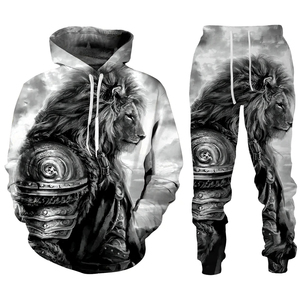 Moda animale il <span class=keywords><strong>leone</strong></span> stampa sublimazione set <span class=keywords><strong>felpa</strong></span> <span class=keywords><strong>con</strong></span> <span class=keywords><strong>cappuccio</strong></span> da uomo 2 pz set <span class=keywords><strong>felpa</strong></span> oversize abbigliamento uomo moda - Product Image 1