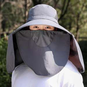 Chapeau de pêcheur à large bord pour homme avec masque facial et cache-cou, protection solaire, respirant, anti-UV, pour l'extérieur et l'été - Product Image 1