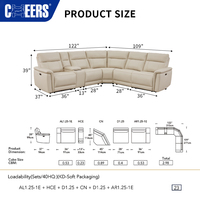 MANWAH CHEERS 6-teiliges L-förmiges Modulares Ecksofa mit Elektrischer Liegefunktion Bewegliche Möbel für Wohnzimmer-Set