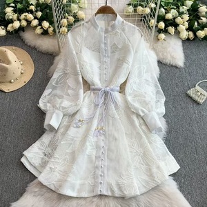 Vestidos Elegantes de Alta Gama para Mujer, con Cintura Ajustada, Bordado Calado, Cierre de Botón, Corte en A, a la Moda - Product Image 1