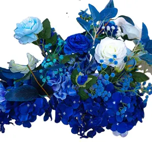 Novo design de flores artificiais para casamento em cor azul, peônia, girassófila, hortênsia, rosa branca, peônia