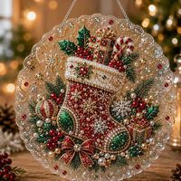 Kit de Peinture Diamant DIY Lingkai : Ornement Suspendu Père Noël Perlé, Tableau Mural Perlé, Art DIY Père Noël