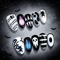 Autocollants d'ongles pré-dessinés en forme d'amande, style gothique sombre, thème fantôme d'Halloween, tendance transfrontalière Ins européenne et américaine, à presser