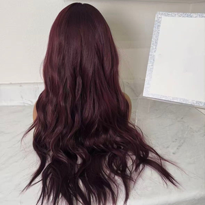 Pelucas de Cabello Humano Remy Vietnamita con Alineación de Cutículas, Color Borgoña 99J, Ondulado Natural, con Frente de Encaje Transparente para Mujer - Product Image 6