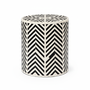 Hand-Crafted Bone Inlay Zigzag Design Side <b>Stool</b> Table Wood Accent Decor for Living Room Office Bathroom-for Hotels - Product Image 1