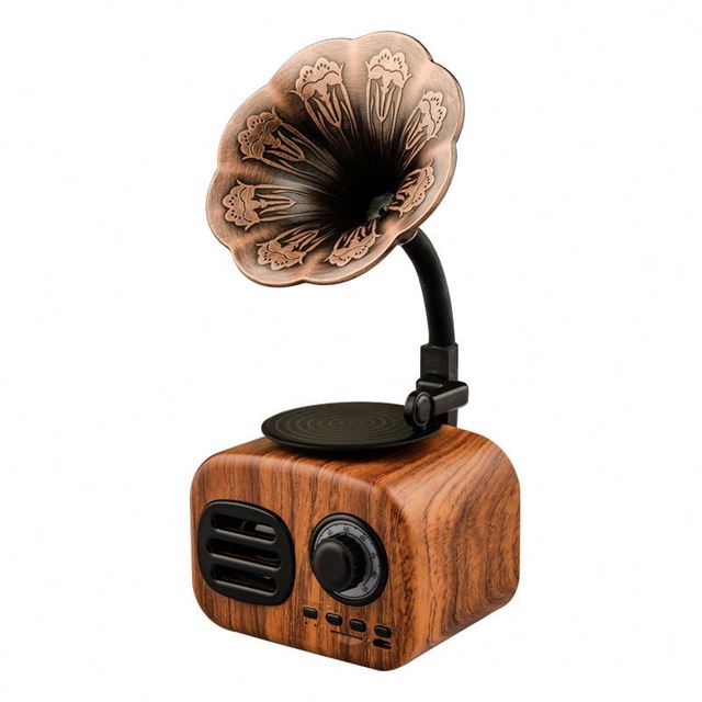 2024 Wireless Audio Speaker Flower Mini Wood Speaker Retro Large Volume Gramophone Speaker Portable