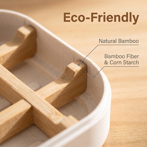 Jabonera de Bambú Cuadrada Natural con Tapa y Bandeja de Drenaje para Baño y Cocina - Product Image 3