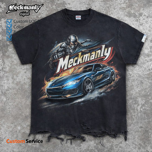 Meckmanly Men's <b>Tie</b>-Dye T-Shirt Short Sleeve O-Neck 100% Cotton <b>Knitted</b> Oversized Vintage Photo Print Design Eco-Friendly - Product Image 4