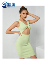 2022 Nieuwe Stijl Bodycon Trui Jurk Vrouwen Mwtallic Halter Dames Solid Sexy Jurk