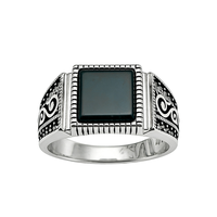 Bague pour homme en argent sterling 925, incrustée de noir, large bande, style rétro classique, élégante et remarquable, pour l'index