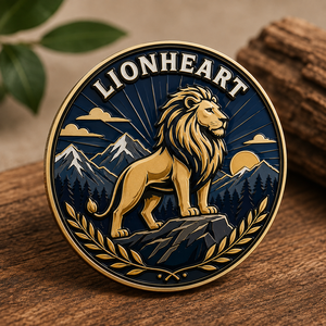 Badge en émail personnalisé Lion, plaqué or, motif faune montagneuse, épinglette de revers, badge métallique OEM ODM pour clubs et cadeaux - Product Image 1