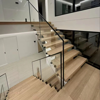 Escalier moderne à monopoutre en bois massif avec rampe en verre, escaliers intérieurs personnalisés pour villas, fabriqués en Chine