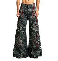 SOONREE Jeans à patchs tête de mort pour hommes, coupe évasée style rockstar, en denim noir, avec chaînes multiples, style gothique punk streetwear, vente en gros