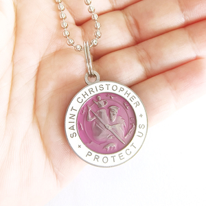 Collar con Medalla Católica Personalizada, Esmalte de Colores, San Cristóbal, Cadena de Bolas, Joyería Religiosa, Recuerdo, Medidor de <span class=keywords><strong>Cristo</strong></span> para Viajes - Product Image 4