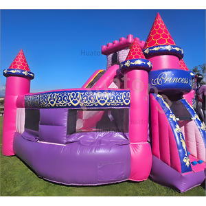 טירה מתנפחת מסחרית מ-PVC בצבע ורוד נסיכותי עם מגלשה, משולבת קפיצה ומשחקים לילדים - Product Image 5
